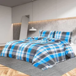 vidaXL Dekbedovertrekset 140x200 cm katoen blauw en grijs