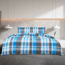 vidaXL Dekbedovertrekset 140x200 cm katoen blauw en grijs