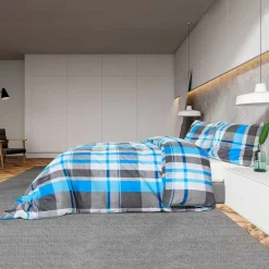 vidaXL Dekbedovertrekset 140x200 cm katoen blauw en grijs