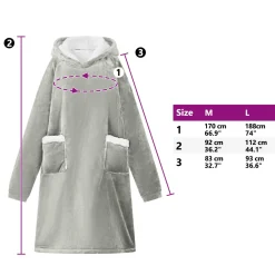 vidaXL Deken hoodie Grijs M Fleece en Flanel