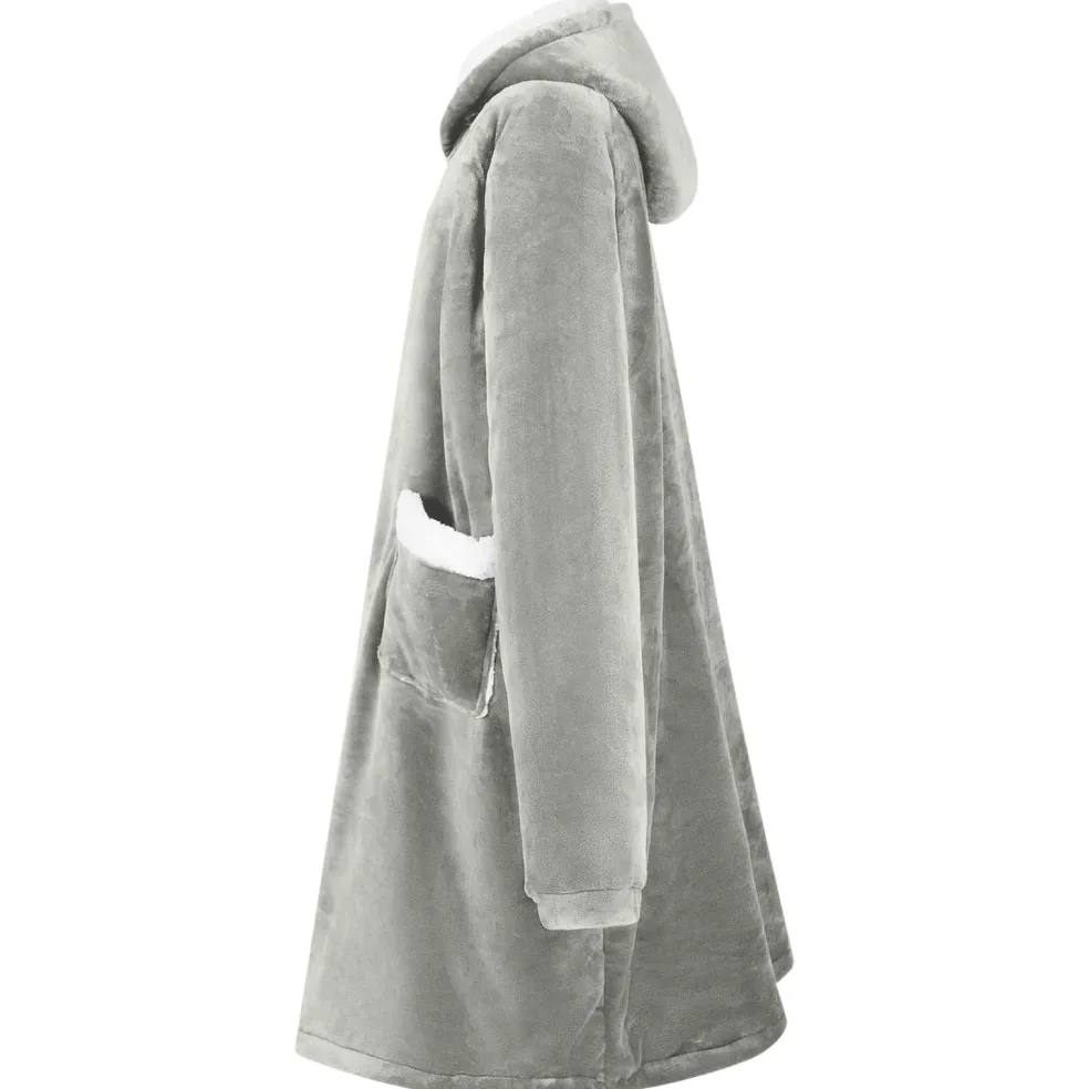vidaXL Deken hoodie Grijs M Fleece en Flanel