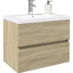 vidaXL 2-delige Badkamermeubelset keramiek en bewerkt hout