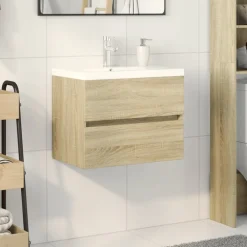vidaXL 2-delige Badkamermeubelset keramiek en bewerkt hout