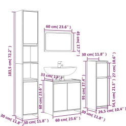 vidaXL 4-delige Badkamermeubelset bewerkt hout grijs sonoma eikenkleur