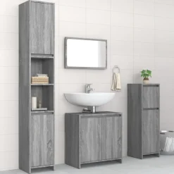 vidaXL 4-delige Badkamermeubelset bewerkt hout grijs sonoma eikenkleur