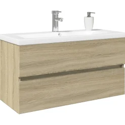 vidaXL 2-delige Badkamermeubelset keramiek en bewerkt hout