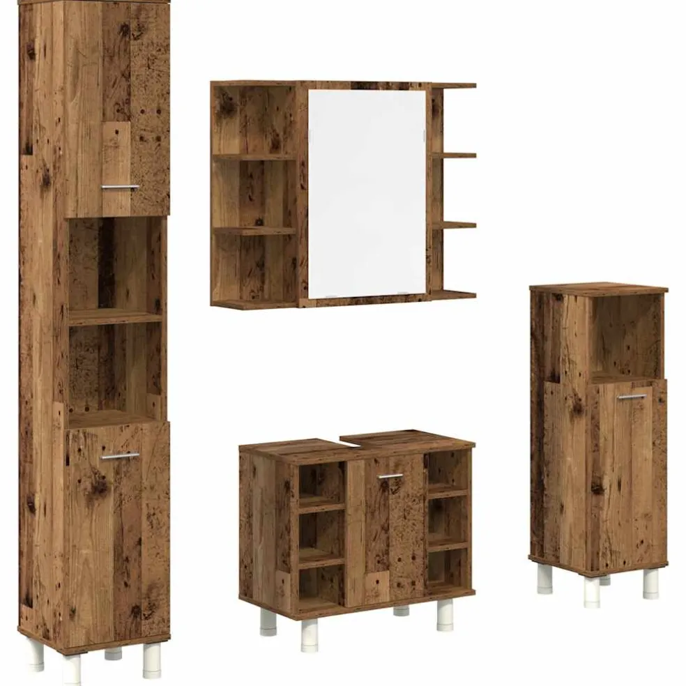 vidaXL 4-delige Badkamermeubelset bewerkt hout oud houtkleurig
