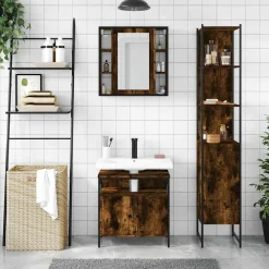 vidaXL 3-delige Badkamermeubelset bewerkt hout gerookt eikenkleurig