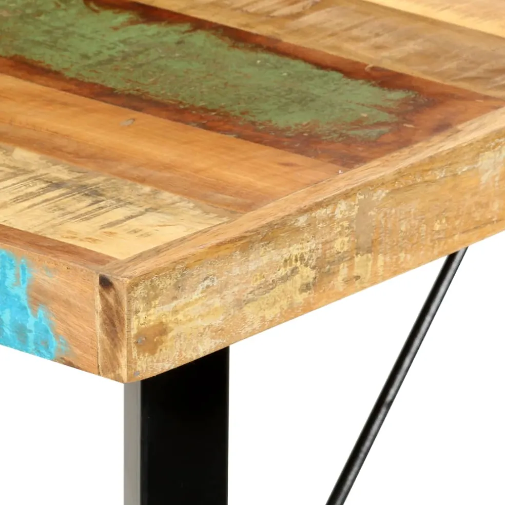 vidaXL 9-delige Barset massief gerecycled hout en echt leer