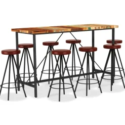 vidaXL 9-delige Barset massief gerecycled hout en echt leer