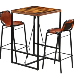 vidaXL 3-delige Barset massief gerecycled hout en echt geitenleer