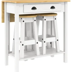 vidaXL 3-delige Barset massief grenenhout wit