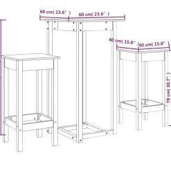 vidaXL 3-delige Barset massief grenenhout wit