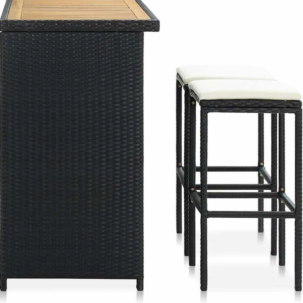vidaXL 3-delige Barset poly rattan zwart