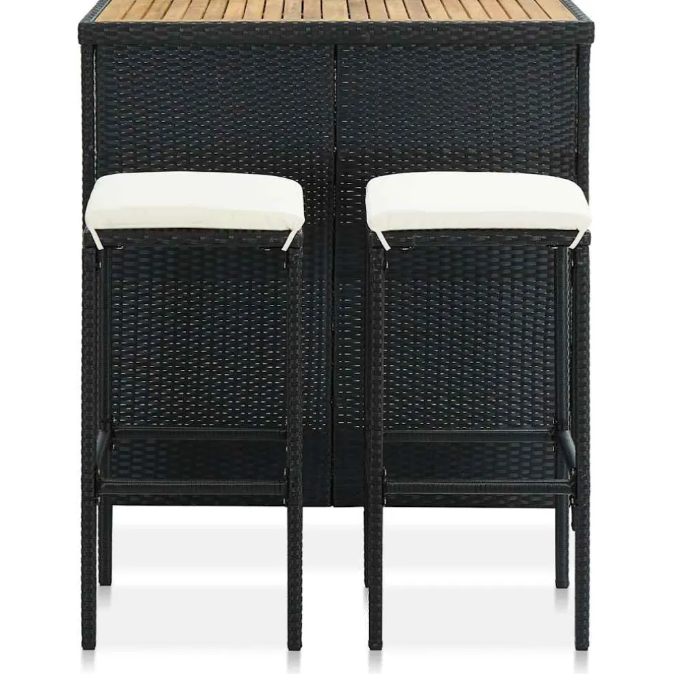 vidaXL 3-delige Barset poly rattan zwart