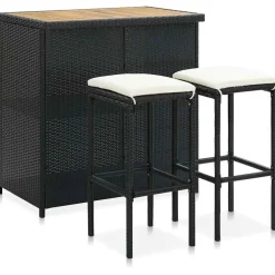 vidaXL 3-delige Barset poly rattan zwart