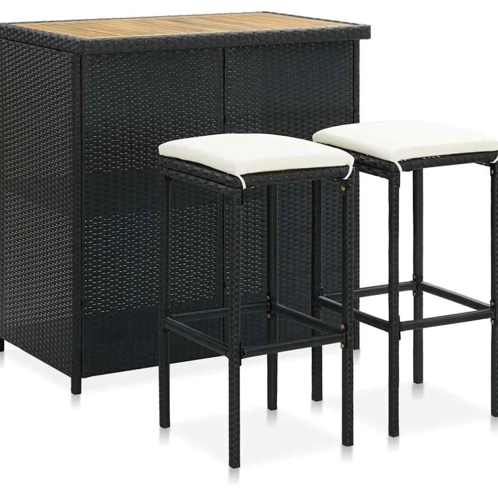 vidaXL 3-delige Barset poly rattan zwart