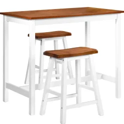 vidaXL 3-delige Bartafel en -krukkenset massief hout