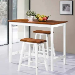 vidaXL 3-delige Bartafel en -krukkenset massief hout