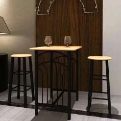 vidaXL 3-delige Bartafel en -krukkenset massief hout en staal