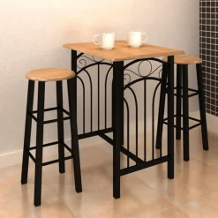 vidaXL 3-delige Bartafel en -krukkenset massief hout en staal