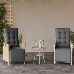vidaXL 3-delige Bistroset met kussens poly rattan gemengd beige