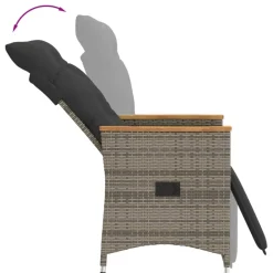 vidaXL 3-delige Bistroset met kussens poly rattan grijs