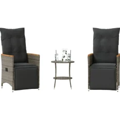 vidaXL 3-delige Bistroset met kussens poly rattan grijs