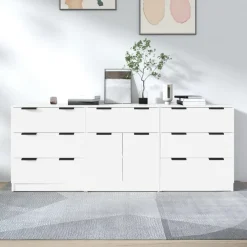 vidaXL 3-delige Dressoirs bewerkt hout wit