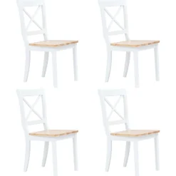 vidaXL 5-delige Eethoek massief rubberwood wit en bruin