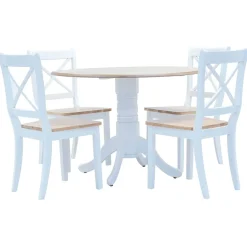 vidaXL 5-delige Eethoek massief rubberwood wit en bruin