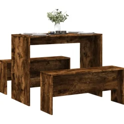 vidaXL 3-delige Eettafel en bankenset bewerkt hout gerookt eikenkleur