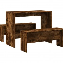 vidaXL 3-delige Eettafel en bankenset bewerkt hout gerookt eikenkleur