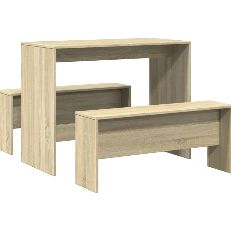 vidaXL 3-delige Eettafel en bankenset bewerkt hout sonoma eikenkleurig