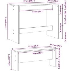 vidaXL 3-delige Eettafel en bankenset bewerkt hout wit