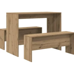 vidaXL 3-delige Eettafel en bankenset bewerkt hout artisanaal eiken