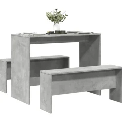 vidaXL 3-delige Eettafel en bankenset bewerkt hout betongrijs