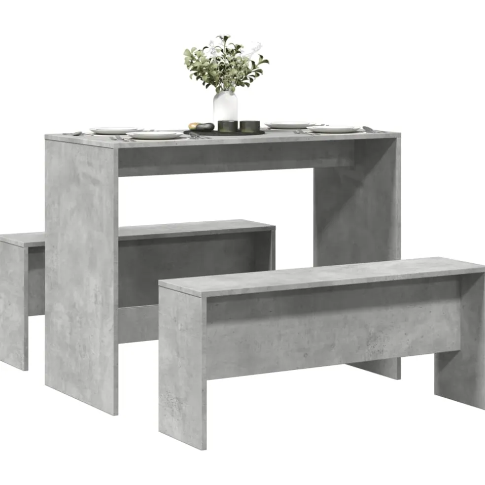 vidaXL 3-delige Eettafel en bankenset bewerkt hout betongrijs