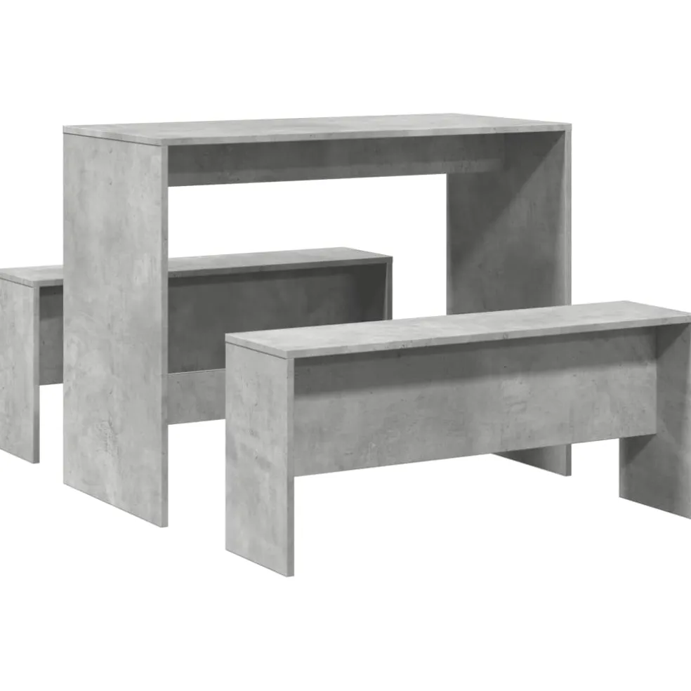 vidaXL 3-delige Eettafel en bankenset bewerkt hout betongrijs