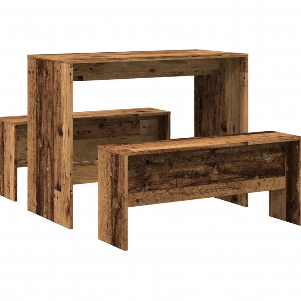 vidaXL 3-delige Eettafel en bankenset bewerkt hout oud houtkleurig