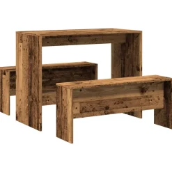 vidaXL 3-delige Eettafel en bankenset bewerkt hout oud houtkleurig