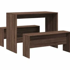 vidaXL 3-delige Eettafel en bankenset bewerkt hout bruin eikenkleur