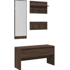 vidaXL 4-delige Garderobe set bewerkt hout bruin eikenkleurig