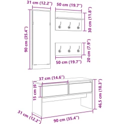 vidaXL 4-delige Garderobe set bewerkt hout bruin eikenkleurig