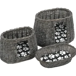vidaXL 3-delige Kattenmandenset met kussens 47x34x60 cm wilgen