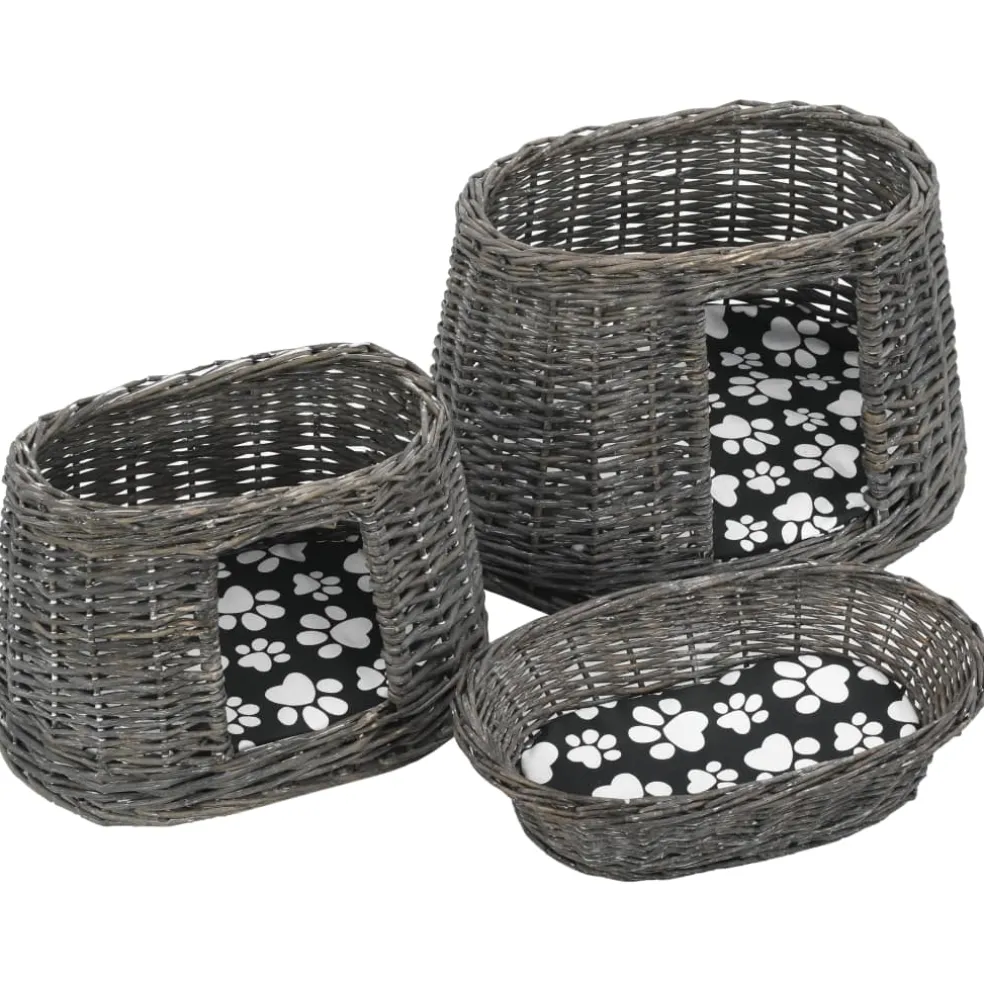 vidaXL 3-delige Kattenmandenset met kussens 47x34x60 cm wilgen