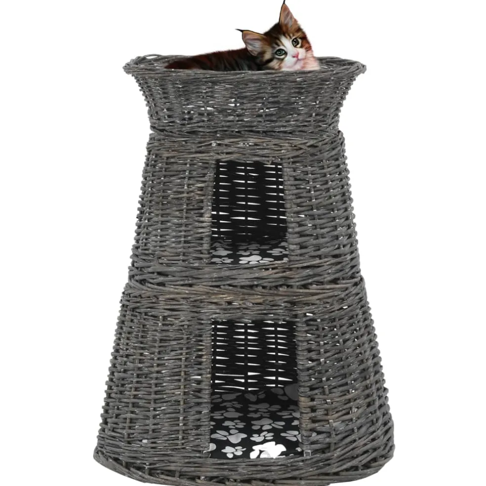 vidaXL 3-delige Kattenmandenset met kussens 47x34x60 cm wilgen