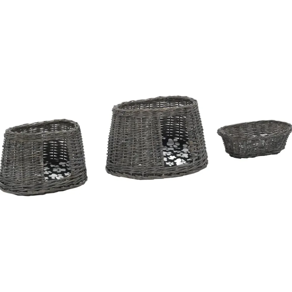vidaXL 3-delige Kattenmandenset met kussens 47x34x60 cm wilgen
