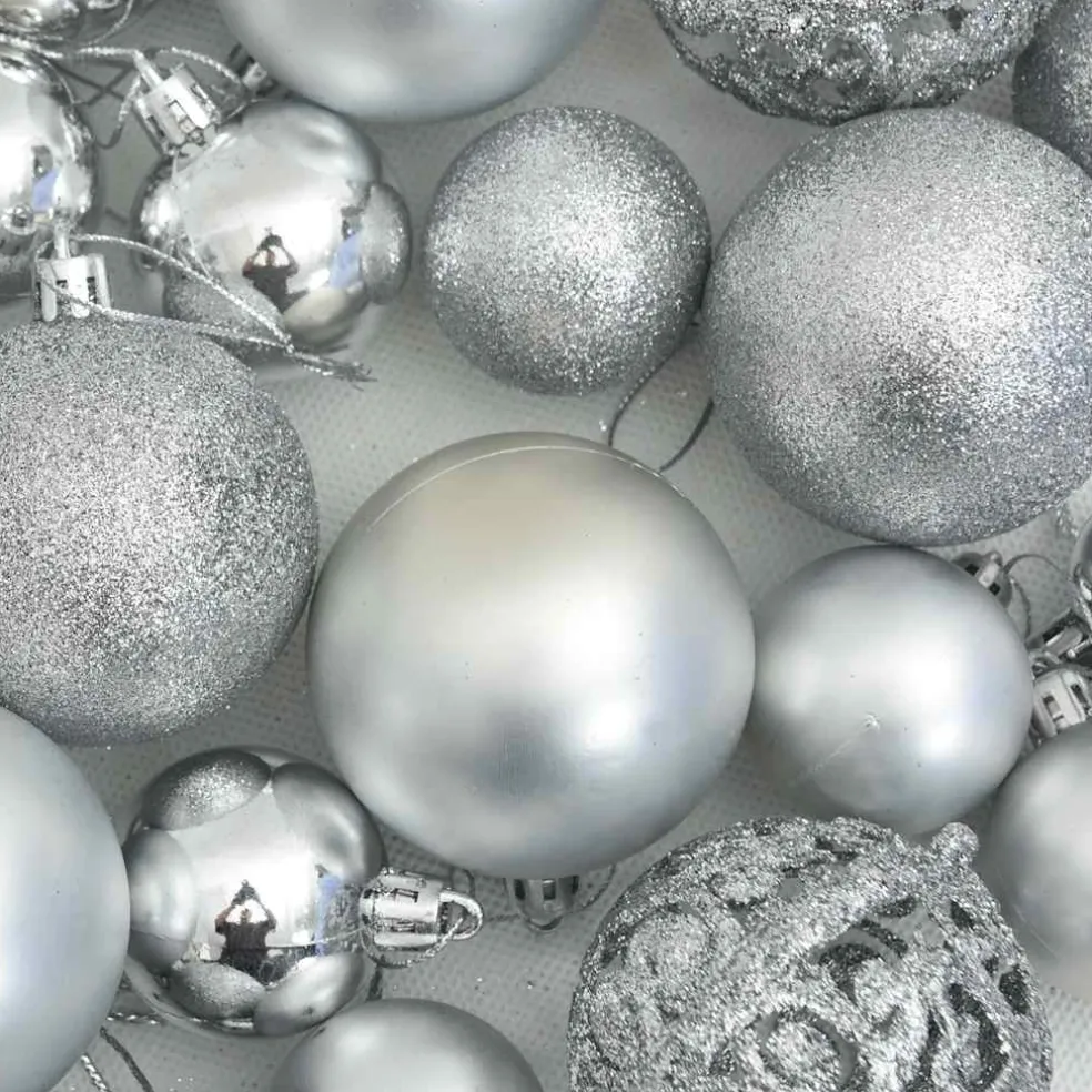 vidaXL 111-delige Kerstballenset polystyreen zilverkleurig