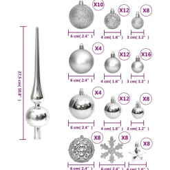 vidaXL 111-delige Kerstballenset polystyreen zilverkleurig
